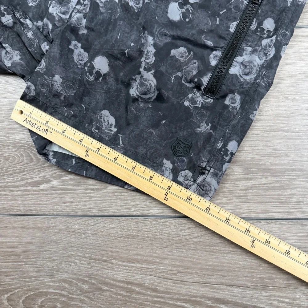 The Kooples Mens Swim Trunks Skull Rose Floral Print Black Grey Size M